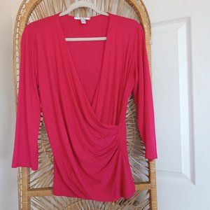 MaxMara Pink Faux Wrap 3/4 Sleeve Jersey Top